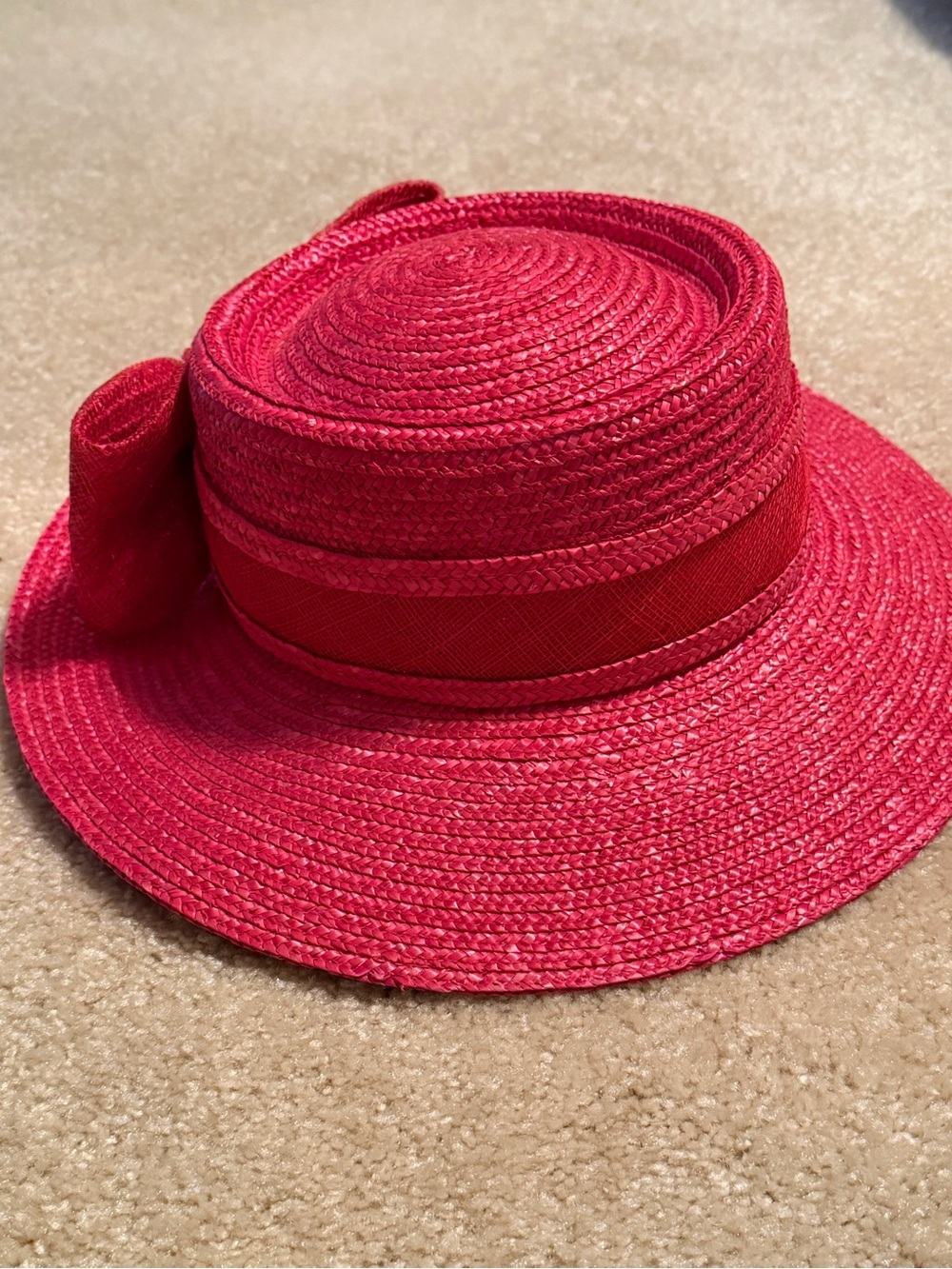 Betmar New York Womens Red Straw Hat W/ Bow Church Kentucky Derby Outdoor Party